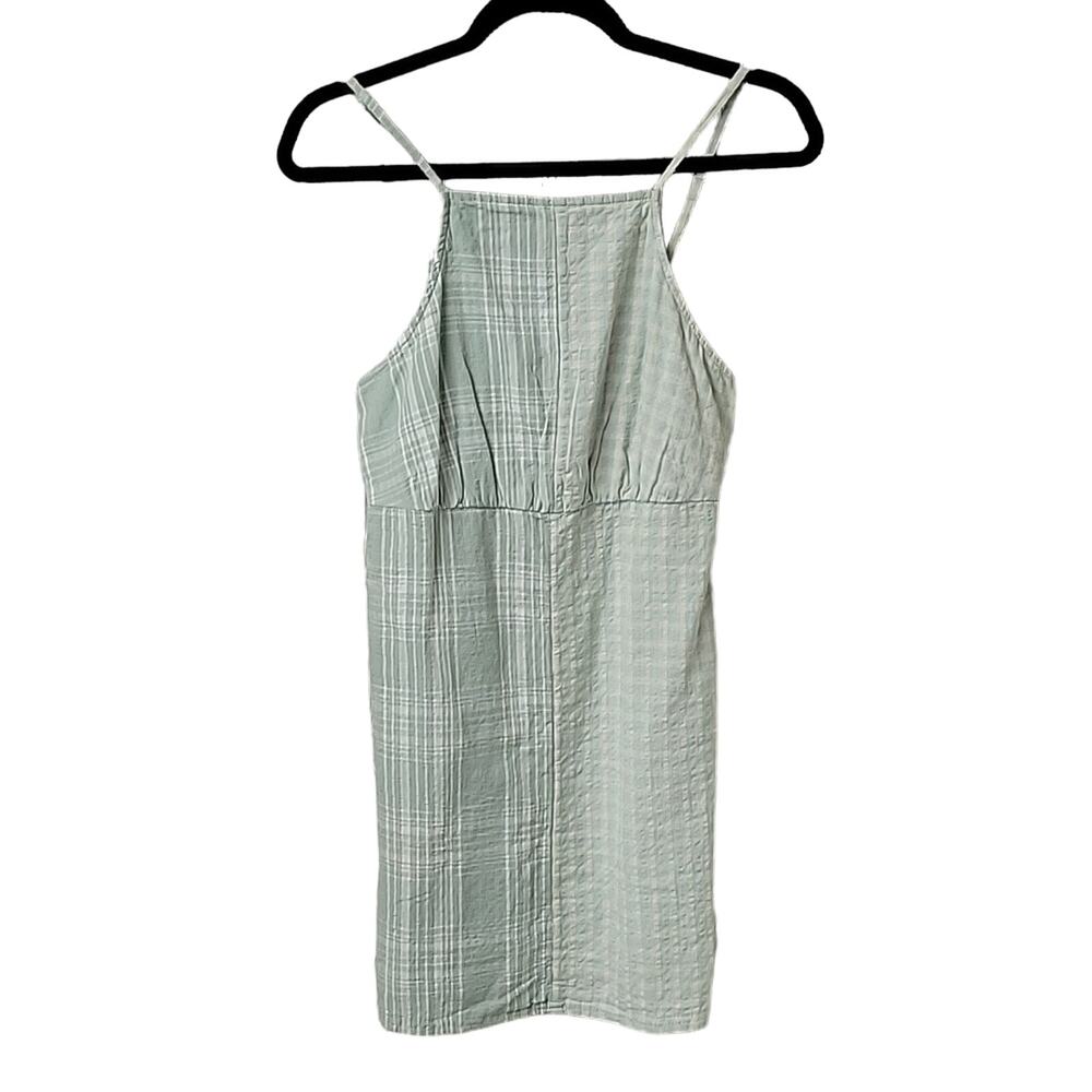 American Eagle Outfitters Green Seersucker Patchwork Mini Dress Womens M NWT